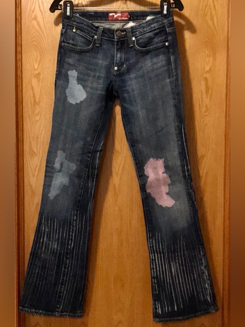 RARE Miss Vigoss 1/2 low rise boho embroidered design stripe artist jeans EUC